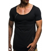 Lovely Casual Zipper Decorative Black T-shirt