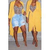 Lovely Casual Lace-up Yellow Coat