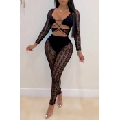 Lovely Sexy See-through Hollow-out Black One-piece
