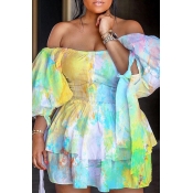 Lovely Sweet Flounce Design Multicolor Mini Dress