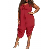 Lovely Casual Sleeveless Loose Wine Red Plus Size 
