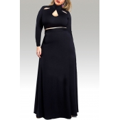 Lovely Casual Hollow-out Black Plus Size Two-piece