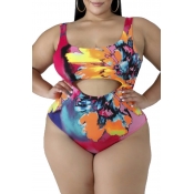 Lovely Printed Hollow-out Multicolor Plus Size One