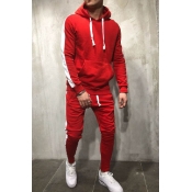 Lovely Casual Hooded Collar Patchwork Red Two-piec