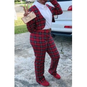 Lovely Work Plaid Printed Wine Red Two-piece Pants