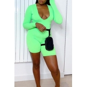 Lovely Casual U Neck Green One-piece Romper