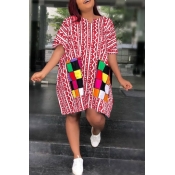 Lovely Casual Geometric Printed Red Knee Length Pl