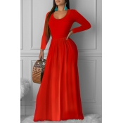 Lovely Sweet Ruffle Design Red Floor Length Dress
