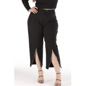 Lovely Trendy Zipper Design Black Plus Size Pants