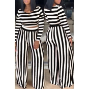 Lovely Casual Striped Black Two-piece Pants Set