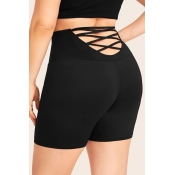 Lovely Casual Hollow-out Black Plus Size Shorts