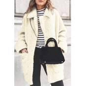 Lovely Trendy Pockets Design Creamy White Coat