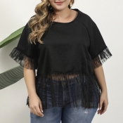Lovely Casual Patchwork Black Plus Size Blouse