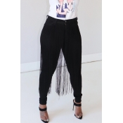 Lovely Leisure Tassel Design Black Pants