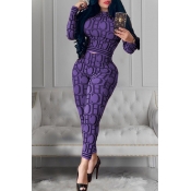 Lovely Casual Letter Printed Purple Two-piece Pant