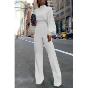 Lovely Casual Puff Sleeves White One-piece Jumpsui