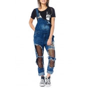 Lovely Casual Hollow-out Patchwork Blue Denim One-