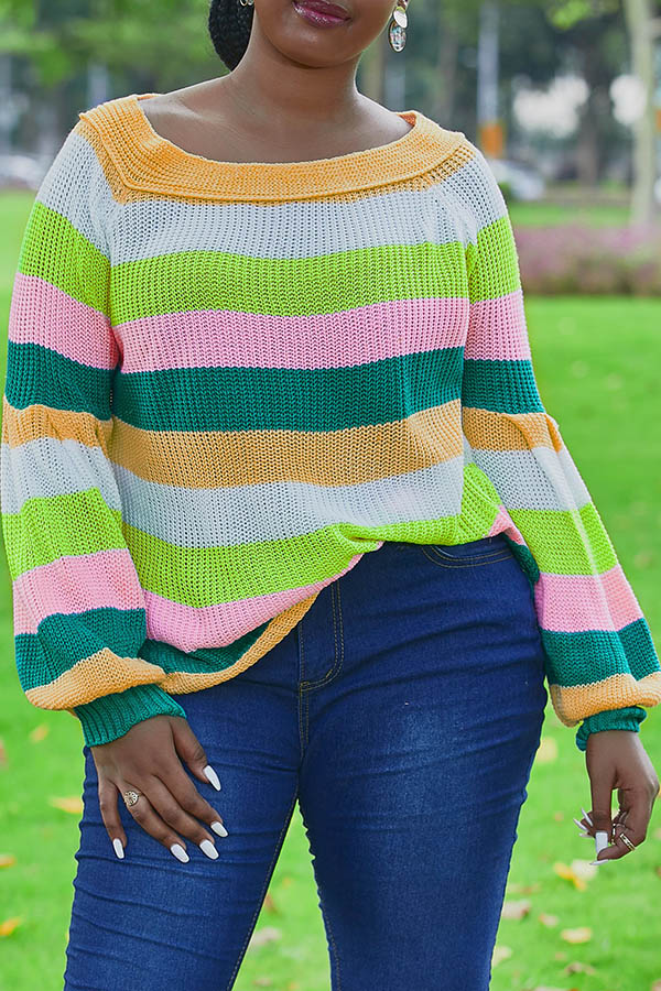 Cheap Sweaters & Cardigans Lovely Leisure Striped Orange Sweater