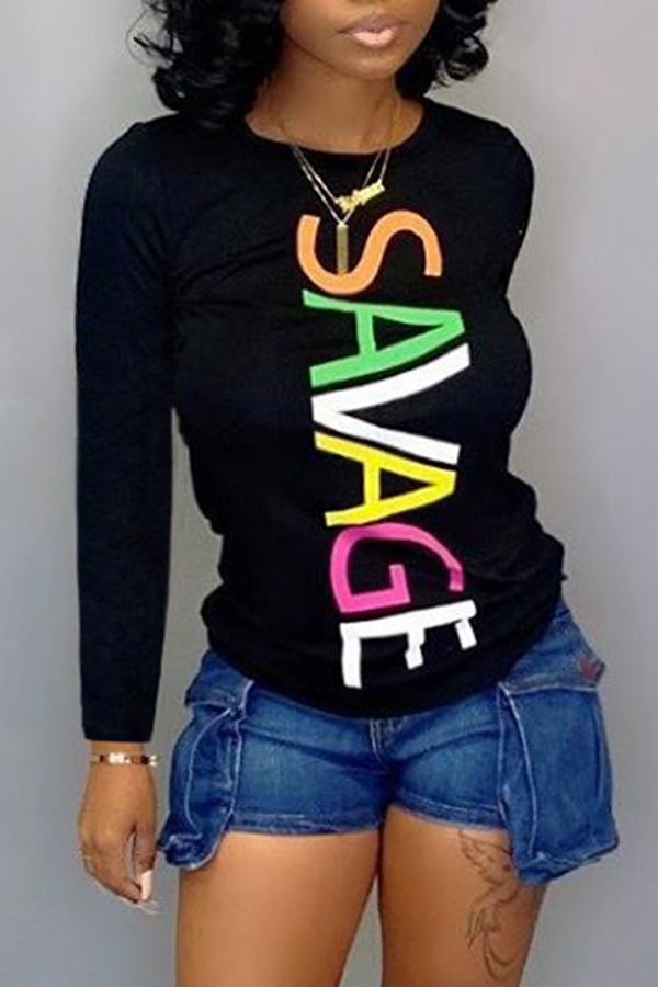 Lovely Trendy Letter Printed Black T-shirt