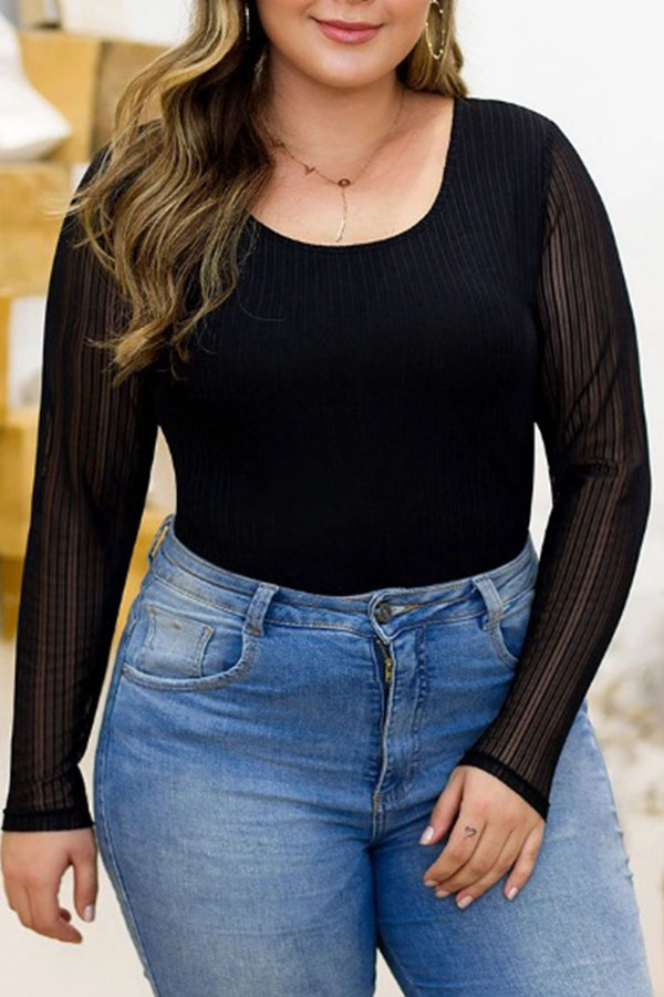 

Lovely Casual Patchwork Black Plus Size Bodysuit