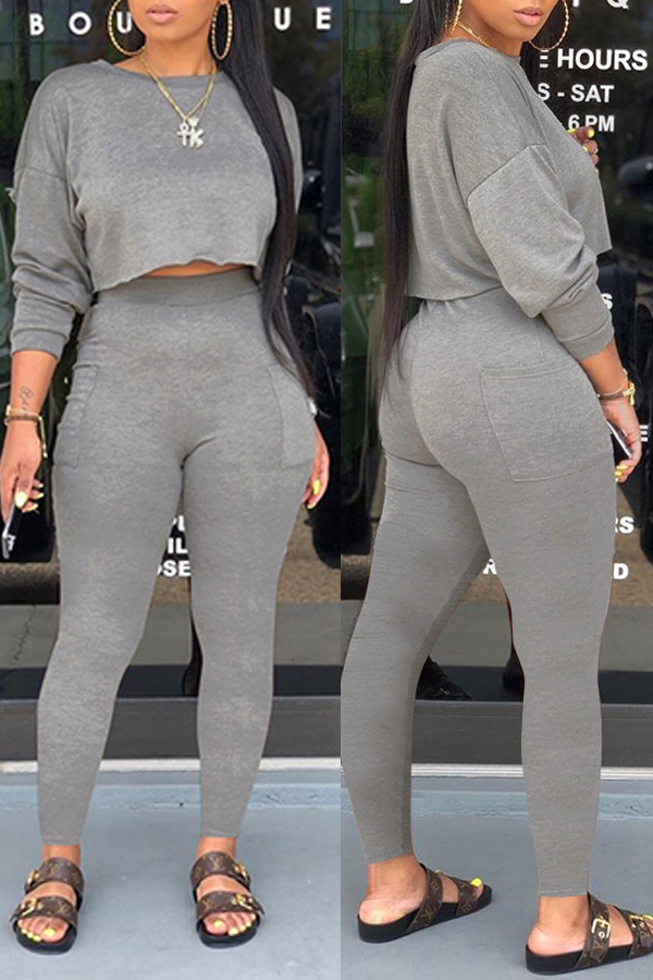 

Lovely Casual Basic Grey Two-piece Pants Set