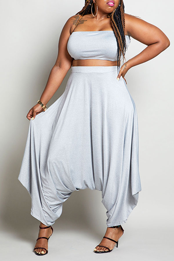 

Lovely Casual Loose Grey Plus Size Two-piece Pants Set