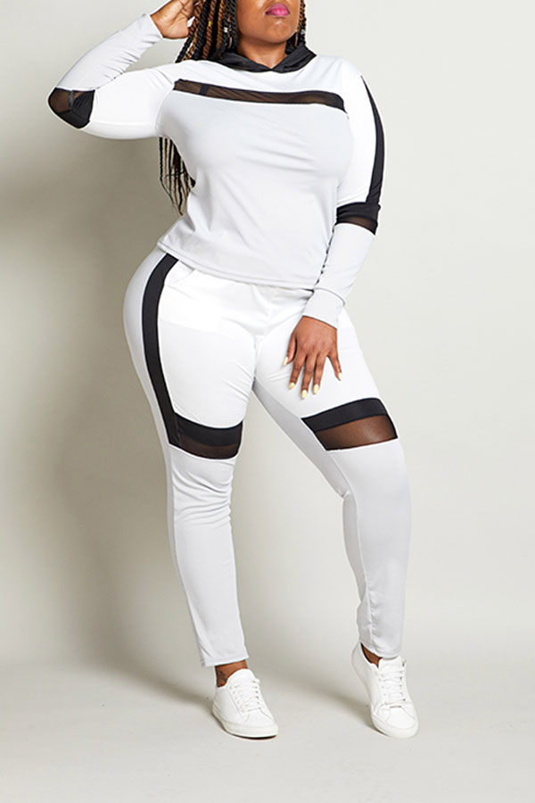 

Lovely Casual Patchwork Grey Plus Size Two-piece Pants Set