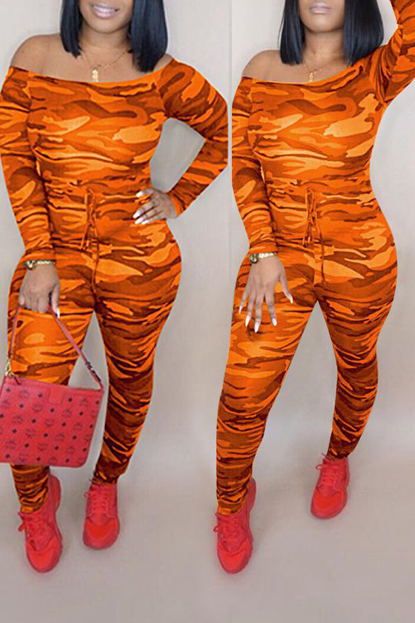 

Lovely Casual Camouflage Printed Army Croci One-piece Jumpsuit, Orange yellow