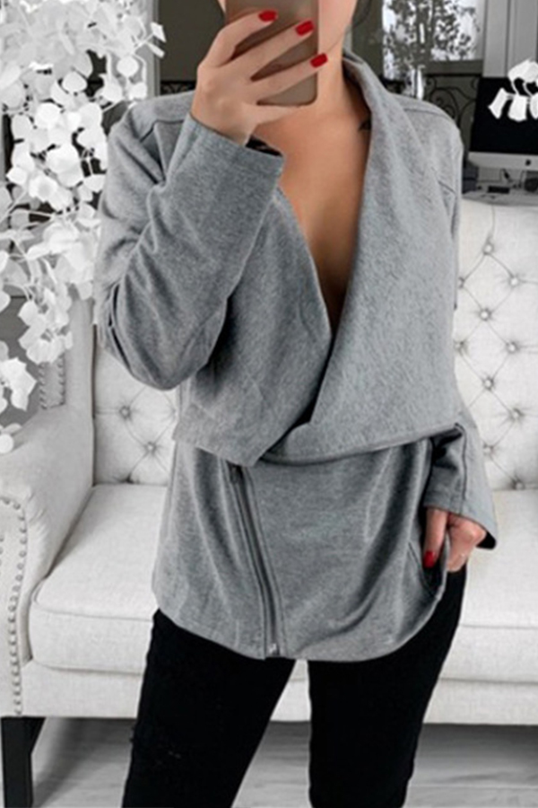

Lovely Casual Zipper Design Grey Coat
