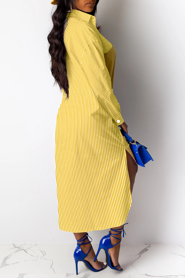 Lovely Casual Striped Yellow Knee Length ADress от Lovelywholesale WW