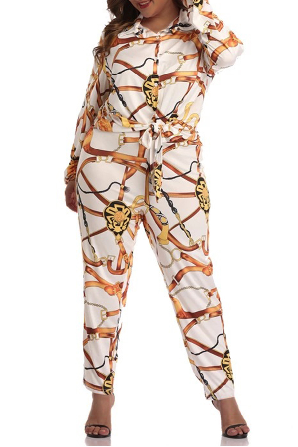 

Lovely Casual Printed Plus Size Two-piece Pants Set, Yellow
