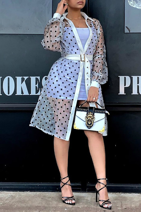 Lovely Trendy Dot Printed White Trench Coats