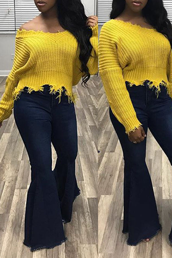 

Lovely Trendy Asymmetrical Yellow Sweater