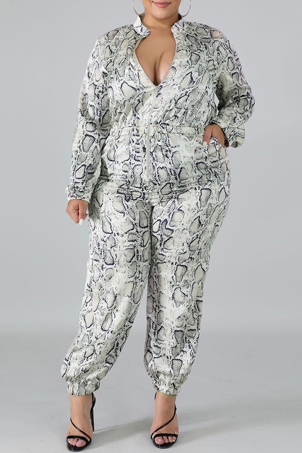 

Lovely Trendy Printed Grey Plus Size One-piece Jumpsuit
