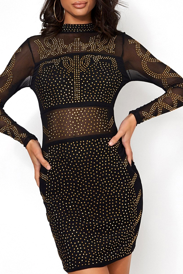 

Lovely Sexy Hot Drilling Decorative Black Mini Dress