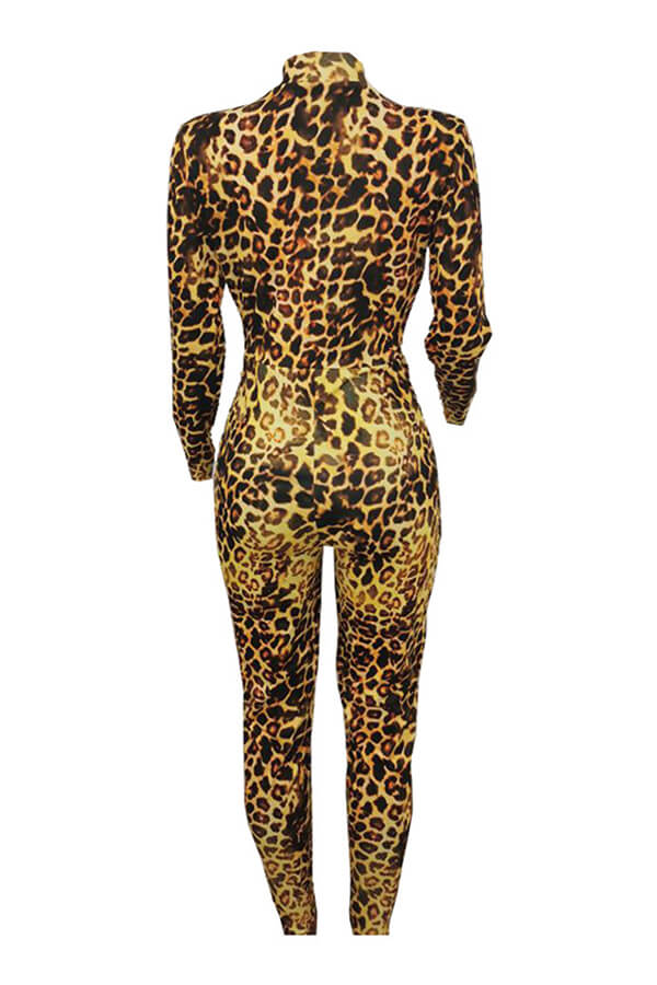 Lovely Sexy Leopard Printed Skinny Yellow One Piece Jumpsuit Jumpsuit