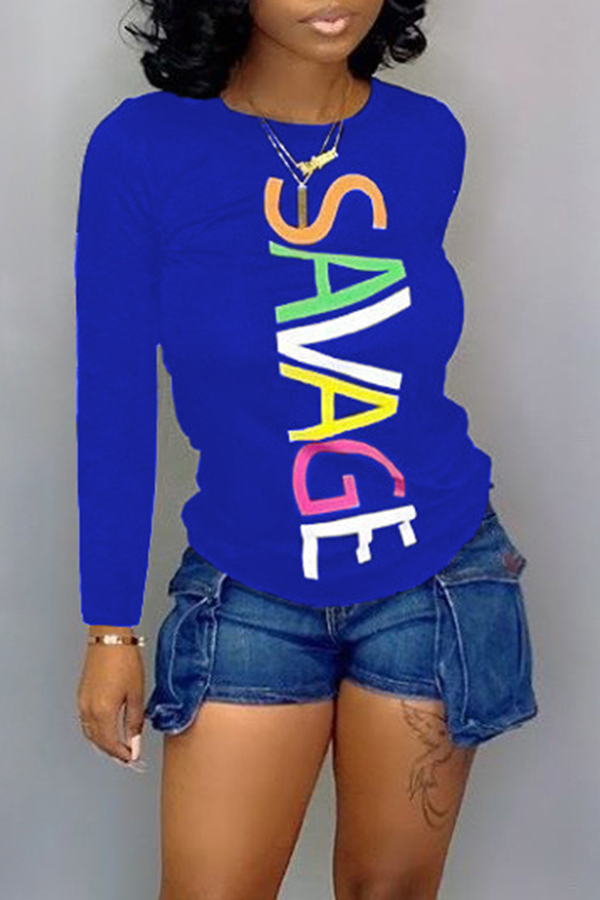 Cheap T-shirt Lovely Trendy Letter Printed Blue T-shirt