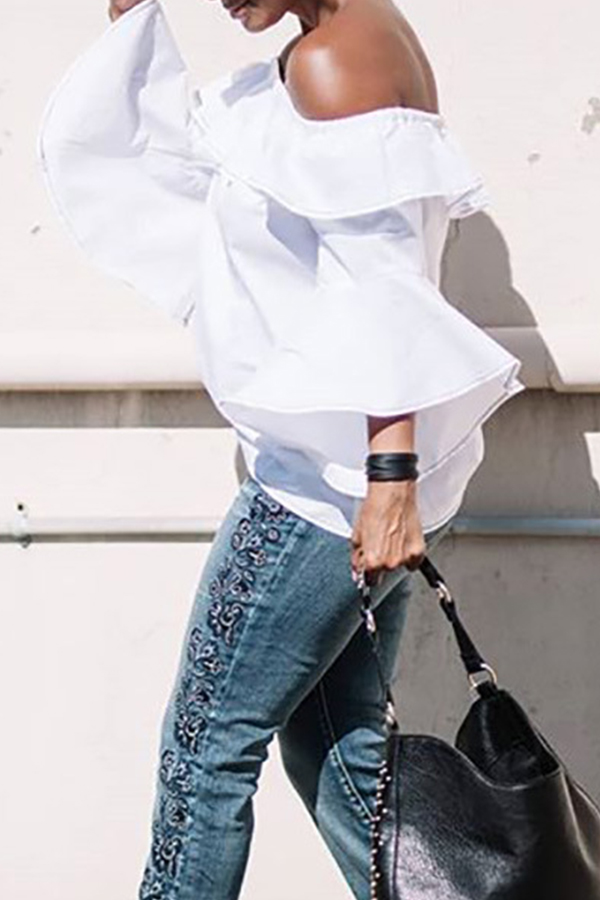

Lovely Sweet Flounce Design White Blouse