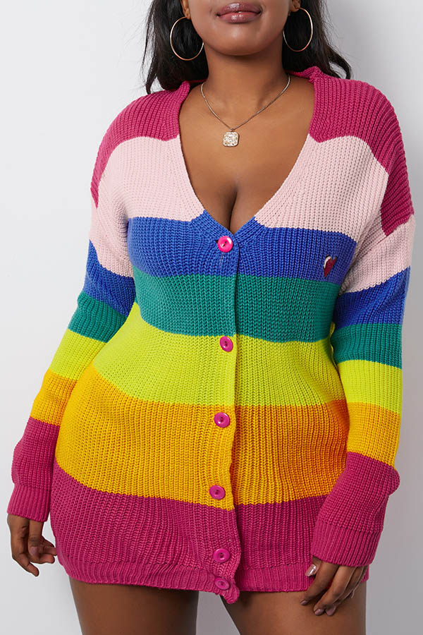 

Lovely Casual Patchwork Multicolor Cardigan, Multi