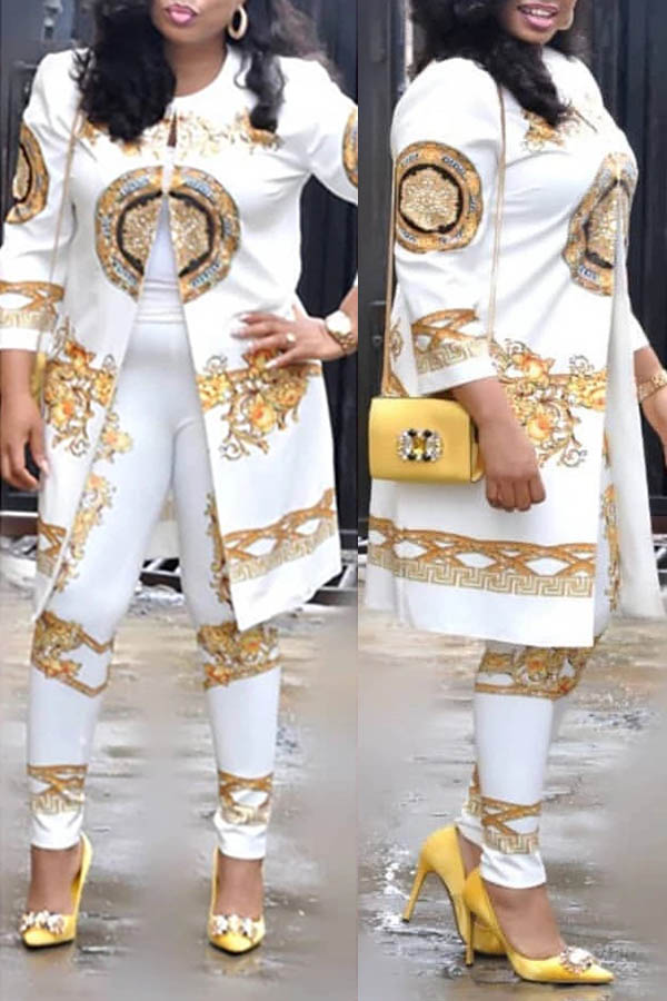 

Lovely Casual Printed White Plus Size Two-piece Pants Set
