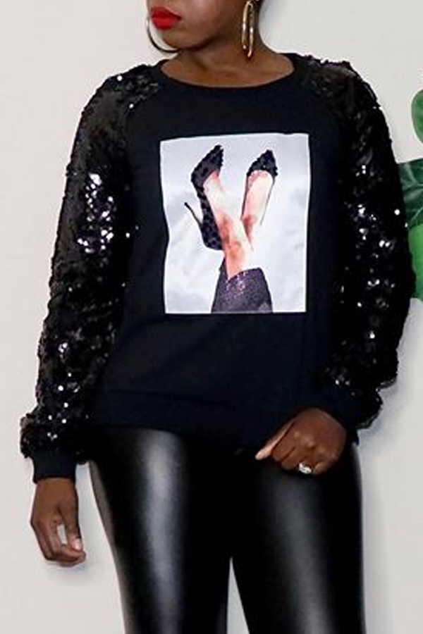 

Lovely Casual Printed Black Sweatshirt Hoodie
