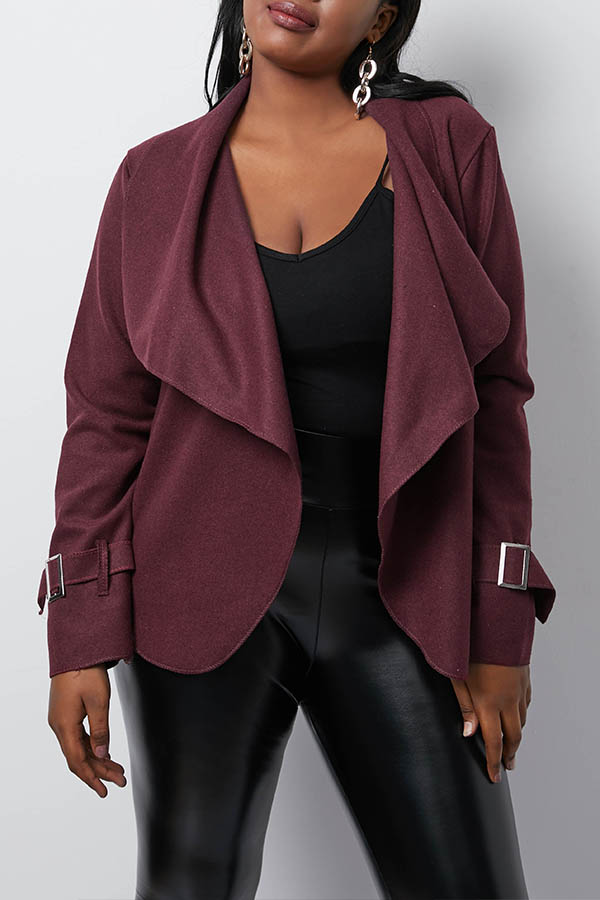 

Lovely Casual Turn-down Collar Wine Red Coat