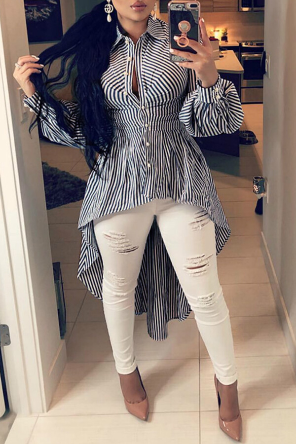 

Lovely Work Striped Black And White Blouse
