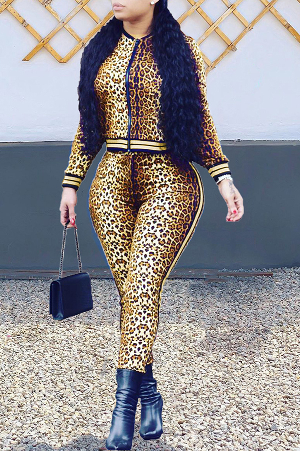 

Lovely Casual Leopard Printed Two-piece Pants Set