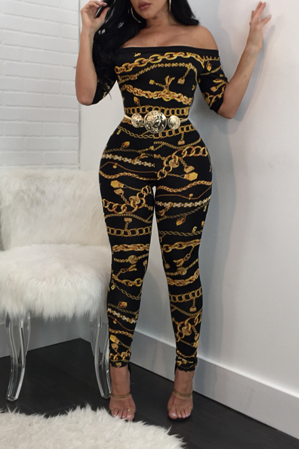 

Lovely Trendy Dew Shoulder Black One-piece Jumpsuit