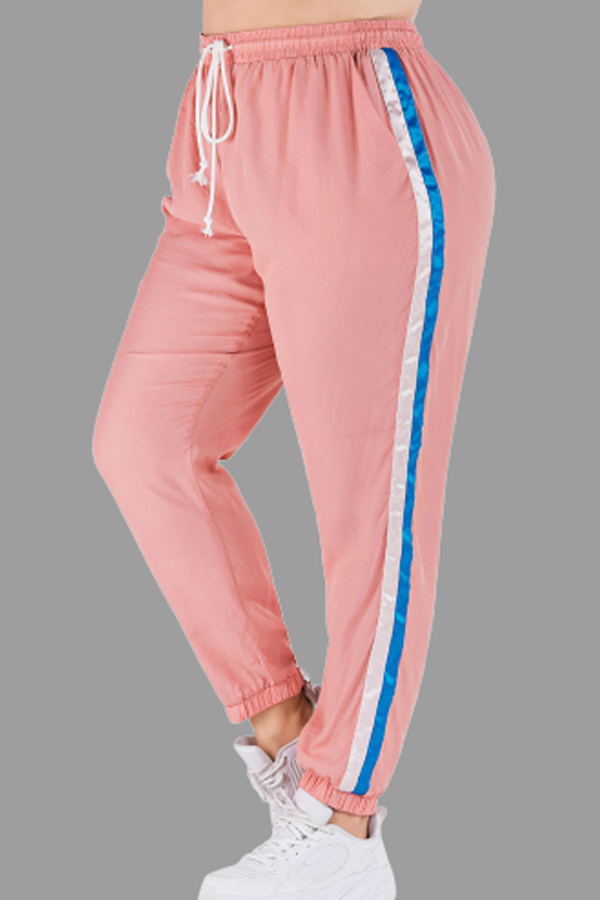 Cheap Plus Size Pants Lovely Casual Patchwork Pink Plus Size Pants