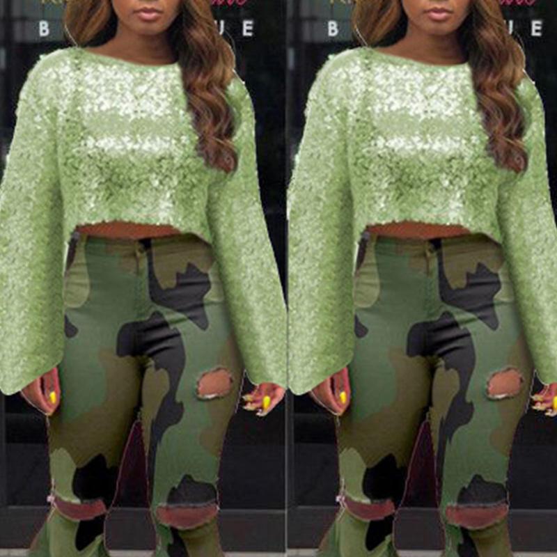 

Lovely Trendy Sequined Green Blouse