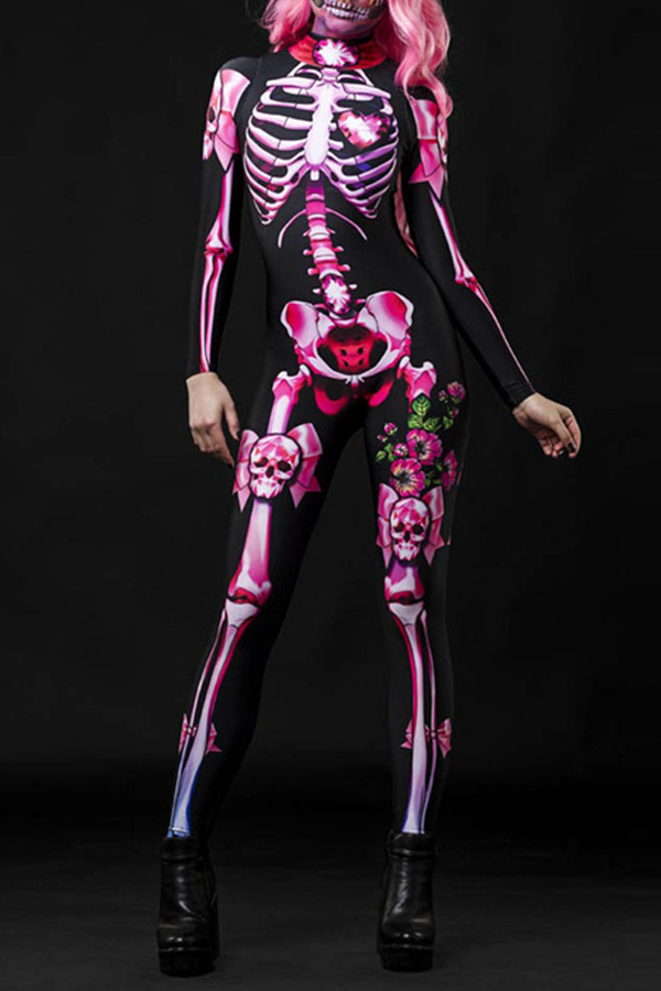 Cheap Jumpsuit Lovely Cosplay Skull Printed Pink One-piece Jumpsuit