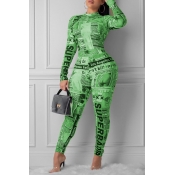Lovely Casual Letter Printed Green One-piece Jumps