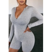 Lovely Casual Deep V Neck Grey One-piece Romper